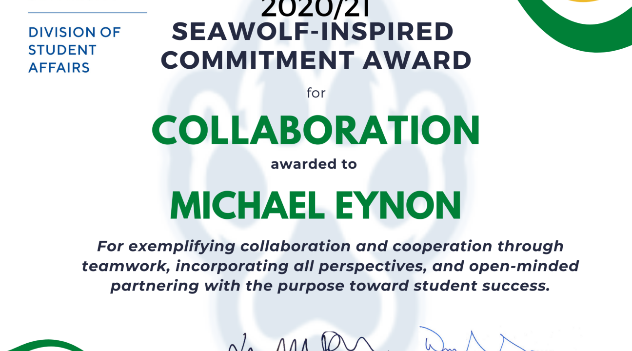 Certificate for Michael Eynon for Collaboration Award