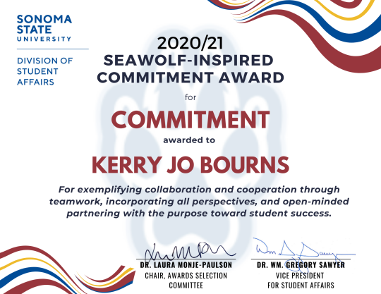 Certificate for Kerry Jo Bourns for Commitment Award